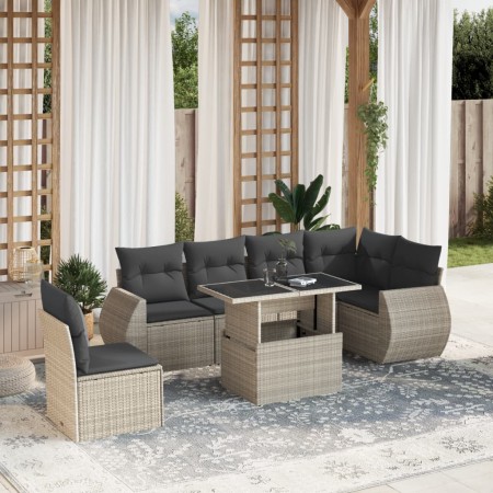 Set de sofás de jardín 7 pzas con cojines ratán PE gris claro von , Gartensets - Ref: Foro24-3268572, Preis: 560,46 €, Rabatt: %