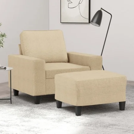 Armchair with stool cream fabric 60 cm by , Sofas - Ref: Foro24-3201145, Price: 224,64 €, Discount: %