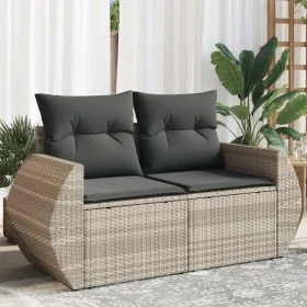 Garden sofa with cushions, 2 seats, light gray synthetic rattan by , Outdoor sofas - Ref: Foro24-366186, Price: 182,17 €, Dis...