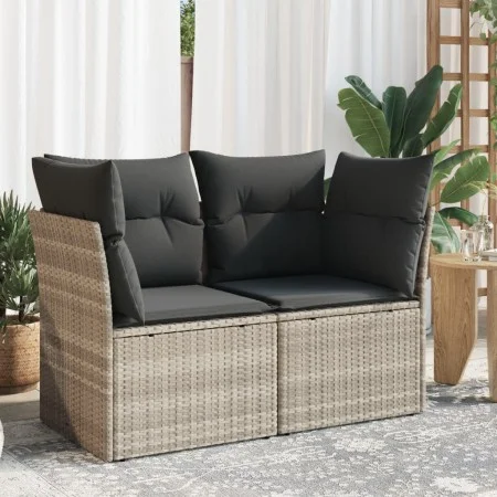 Garden sofa with cushions, 2 seats, light gray synthetic rattan by , Outdoor sofas - Ref: Foro24-366192, Price: 175,47 €, Dis...