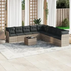 Set of 10-piece garden sofas with light gray synthetic rattan cushions by , Garden sets - Ref: Foro24-3249631, Price: 640,07 ...