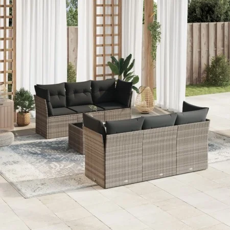 Garden sofa set 7 pieces with light gray PE rattan cushions by , Garden sets - Ref: Foro24-3217262, Price: 493,37 €, Discount: %