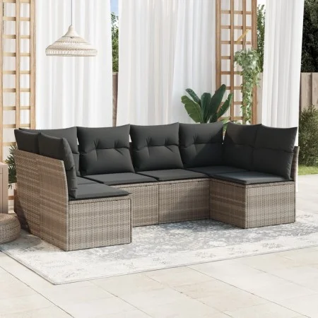 Garden sofa set 6 pieces and gray synthetic rattan cushions by , Garden sets - Ref: Foro24-3249231, Price: 394,53 €, Discount: %