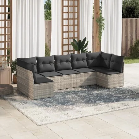 Set de sofás de jardín 7 pzas con cojines ratán PE gris claro de , Conjuntos de jardín - Ref: Foro24-3249271, Precio: 450,18 ...