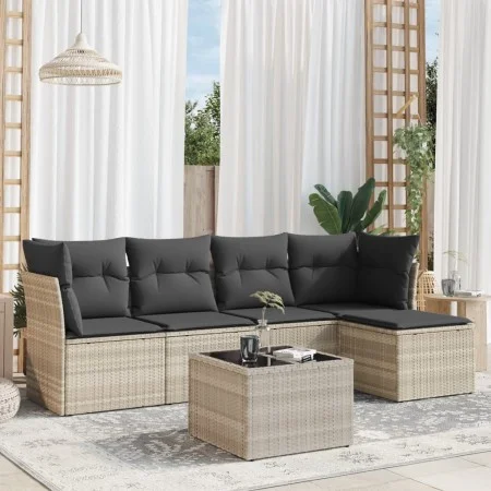 Gartensofagarnitur 6-teilig mit grauen Polstern aus synthetischem Rattan von , Gartensets - Ref: Foro24-3217572, Preis: 382,5...