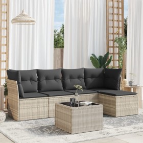 Gartensofagarnitur 6-teilig mit grauen Polstern aus synthetischem Rattan von , Gartensets - Ref: Foro24-3249411, Preis: 388,9...