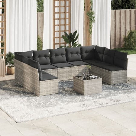 Gartensofa-Set, 10-teilig, mit Kissen, aus hellem grauen Kunststoff-Rattan. von , Gartensets - Ref: Foro24-3249921, Preis: 64...
