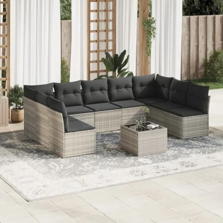 Set of 10-piece garden sofas with light gray synthetic rattan cushions by , Garden sets - Ref: Foro24-3249921, Price: 635,58 ...