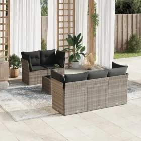 Garden sofa set 6 pieces and gray synthetic rattan cushions by , Garden sets - Ref: Foro24-3249091, Price: 453,63 €, Discount: %