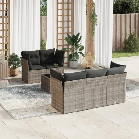 Gartensofagarnitur 6-teilig mit grauen Polstern aus synthetischem Rattan von , Gartensets - Ref: Foro24-3249091, Preis: 453,6...