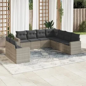 Garden furniture set 9 pieces and light gray synthetic rattan cushions by , Modular outdoor sofas - Ref: Foro24-3251489, Pric...