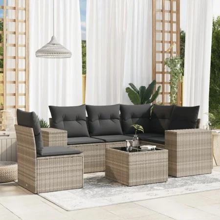 Garden sofa set 6 pieces and gray synthetic rattan cushions by , Garden sets - Ref: Foro24-3254919, Price: 439,85 €, Discount: %