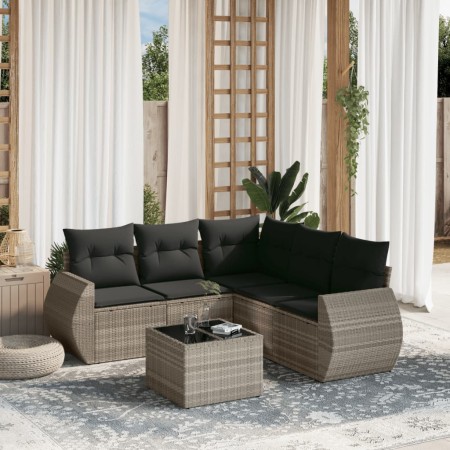 Garden sofa set 6 pieces and gray synthetic rattan cushions by , Garden sets - Ref: Foro24-3253699, Price: 431,10 €, Discount: %