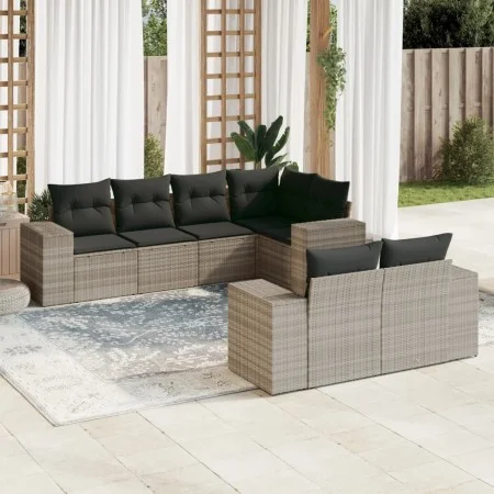 Garden sofa set 7 pieces with light gray PE rattan cushions by , Garden sets - Ref: Foro24-3255149, Price: 562,93 €, Discount: %