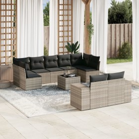 Set of 10-piece garden sofas with light gray synthetic rattan cushions by , Garden sets - Ref: Foro24-3255369, Price: 674,30 ...