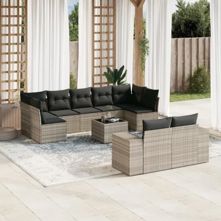 Set of 10-piece garden sofas with light gray synthetic rattan cushions by , Garden sets - Ref: Foro24-3255369, Price: 687,40 ...