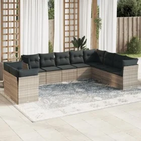 Set of 10-piece garden sofas with light gray synthetic rattan cushions by , Garden sets - Ref: Foro24-3249701, Price: 724,86 ...