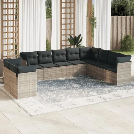 Set of 10-piece garden sofas with light gray synthetic rattan cushions by , Garden sets - Ref: Foro24-3249701, Price: 724,86 ...