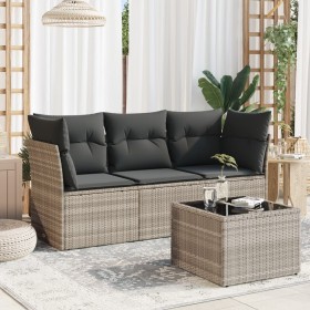 Gartensofagarnitur 4-teilig mit grauen Polstern aus synthetischem Rattan von , Gartensets - Ref: Foro24-3217222, Preis: 267,6...