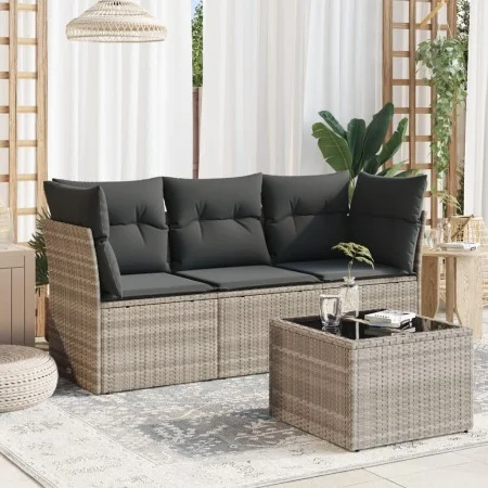 Garden sofa set 4 pieces with gray synthetic rattan cushions by , Garden sets - Ref: Foro24-3217222, Price: 273,99 €, Discoun...