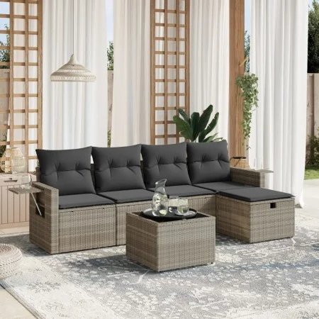 Garden sofa set 6 pieces and gray synthetic rattan cushions by , Garden sets - Ref: Foro24-3263788, Price: 378,91 €, Discount: %