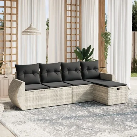 Garden sofa set and cushions 5 pieces light gray synthetic rattan by , Garden sets - Ref: Foro24-3264088, Price: 346,94 €, Di...
