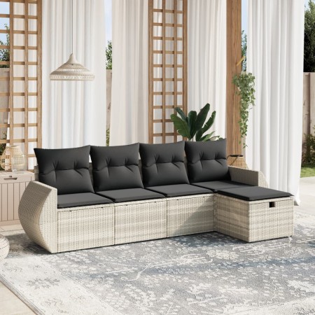 Gartensofa-Set und Kissen, 5-teilig, aus hellem grauem Kunststoff-Rattan. von , Gartensets - Ref: Foro24-3264088, Preis: 323,...