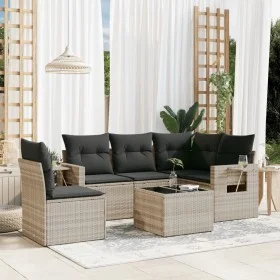 Garden sofa set 6 pieces and gray synthetic rattan cushions by , Garden sets - Ref: Foro24-3252519, Price: 420,60 €, Discount: %