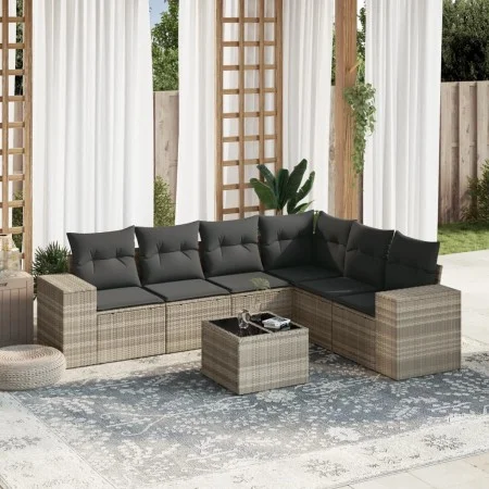 Garden sofa set 7 pieces with light gray PE rattan cushions by , Garden sets - Ref: Foro24-3254959, Price: 496,57 €, Discount: %