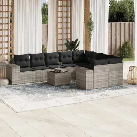 Set of 10-piece garden sofas with light gray synthetic rattan cushions by , Garden sets - Ref: Foro24-3223051, Price: 690,41 ...