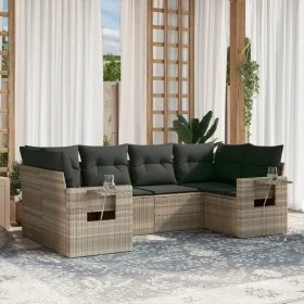 Garden sofa set 6 pieces and gray synthetic rattan cushions by , Garden sets - Ref: Foro24-3220581, Price: 439,41 €, Discount: %