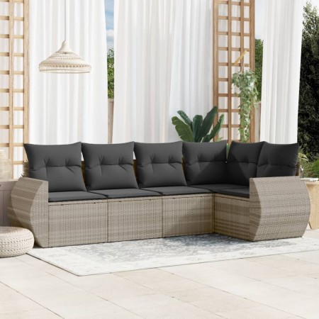Gartensofa-Set und Kissen, 5-teilig, aus hellem grauem Kunststoff-Rattan. von , Gartensets - Ref: Foro24-3221331, Preis: 367,...