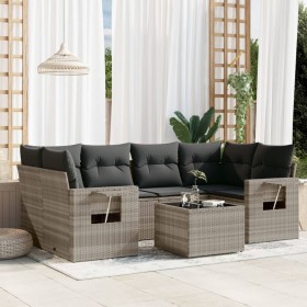 Set de sofás de jardín 7 pzas con cojines ratán PE gris claro de , Conjuntos de jardín - Ref: Foro24-3219921, Precio: 471,71 ...