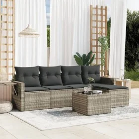 Garden sofa set 6 pieces and gray synthetic rattan cushions by , Garden sets - Ref: Foro24-3220101, Price: 379,96 €, Discount: %