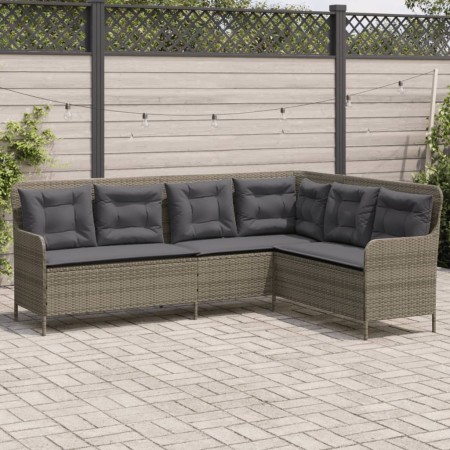 Sofá de jardín en forma de L con cojines ratán sintético gris de , Sofás de exterior - Ref: Foro24-369002, Precio: 364,68 €, ...