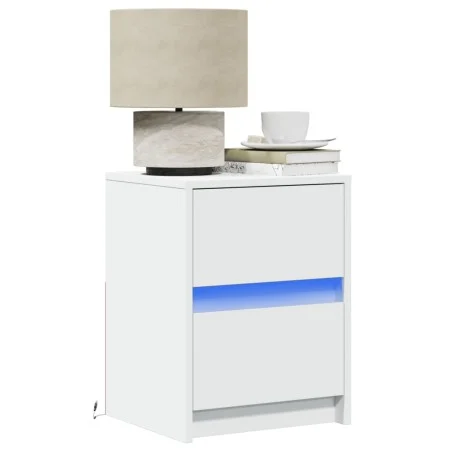 Bedside tables with LED lights 2 units white engineered wood by , Nightstands - Ref: Foro24-852034, Price: 82,78 €, Discount: %
