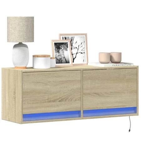 Mueble de TV de pared con luces LED roble Sonoma 100x31x35 cm de , Muebles TV - Ref: Foro24-852364, Precio: 62,90 €, Descuent...