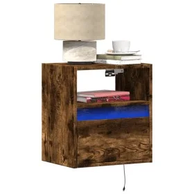 Wall-mounted bedside table with LED lights in smoked oak. by , Nightstands - Ref: Foro24-3307983, Price: 49,51 €, Discount: %