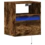 Mesita de noche de pared con luces LED roble ahumado de , Mesitas de noche - Ref: Foro24-3307983, Precio: 49,46 €, Descuento: %