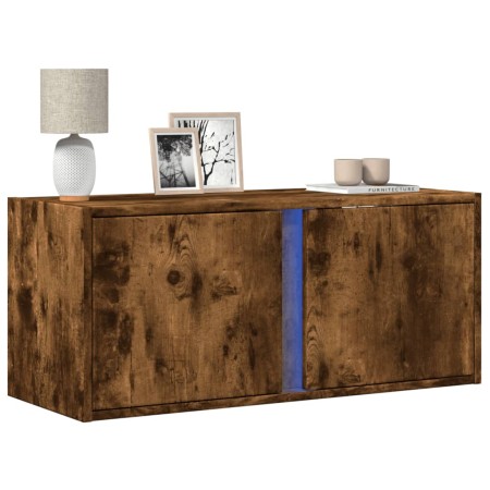 Mueble de TV de pared con luces LED roble ahumado 80x31x35 cm de , Muebles TV - Ref: Foro24-852261, Precio: 61,04 €, Descuent...