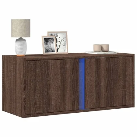 Wall-mounted TV stand with LED lights in brown oak, 80x31x35 cm. by , TV Furniture - Ref: Foro24-852263, Price: 50,44 €, Disc...