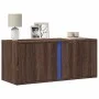 Wall-mounted TV stand with LED lights in brown oak, 80x31x35 cm. by , TV Furniture - Ref: Foro24-852263, Price: 50,44 €, Disc...