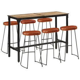 High table set and 7 solid mango wood and metal stools by , Furniture sets for kitchens and dining rooms - Ref: Foro24-321641...
