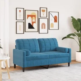 Zweiplätziges Sofa mit blauen Samtkissen, 140 cm. von , Sofas - Ref: Foro24-3278228, Preis: 293,06 €, Rabatt: %