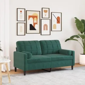 Zweiplätziges Sofa mit dunkelgrünen Samtkissen, 140 cm. von , Sofas - Ref: Foro24-3278221, Preis: 250,43 €, Rabatt: %
