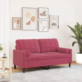 2-seater sofa with red velvet cushions 140 cm by , Sofas - Ref: Foro24-3278223, Price: 211,65 €, Discount: %