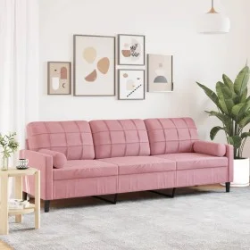 Dreisitzer-Sofa mit rosa Samtkissen, 210 cm. von , Sofas - Ref: Foro24-3278242, Preis: 354,11 €, Rabatt: %