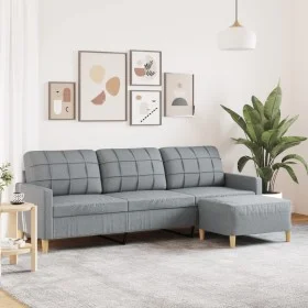 Dreisitzer-Sofa mit Hocker aus hellgrauem Stoff, 210 cm. von , Sofas - Ref: Foro24-3278249, Preis: 327,04 €, Rabatt: %