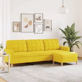 3-seater sofa with light yellow fabric ottoman, 210 cm by , Sofas - Ref: Foro24-3278254, Price: 349,71 €, Discount: %