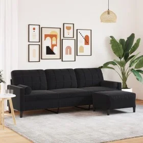 Sofá de 3 plazas con taburete de terciopelo negro 210 cm de , Sofás - Ref: Foro24-3278282, Precio: 335,65 €, Descuento: %